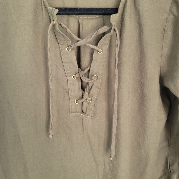 Bella dahl brown tunic with lace up collar - Picture 2 of 10